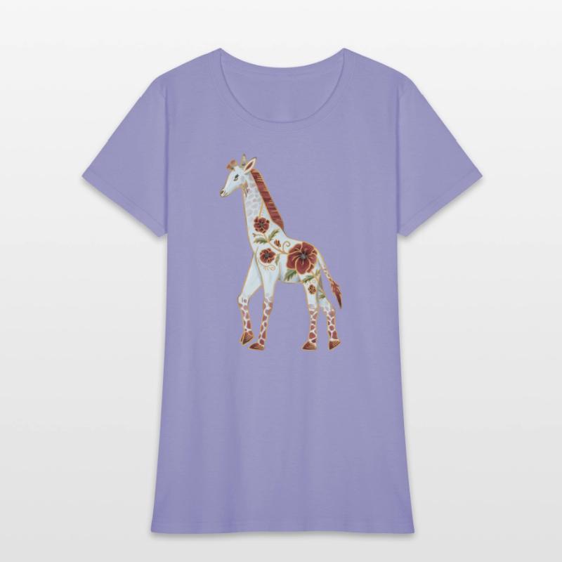 Albino Giraffe With Red Poppy Flowers