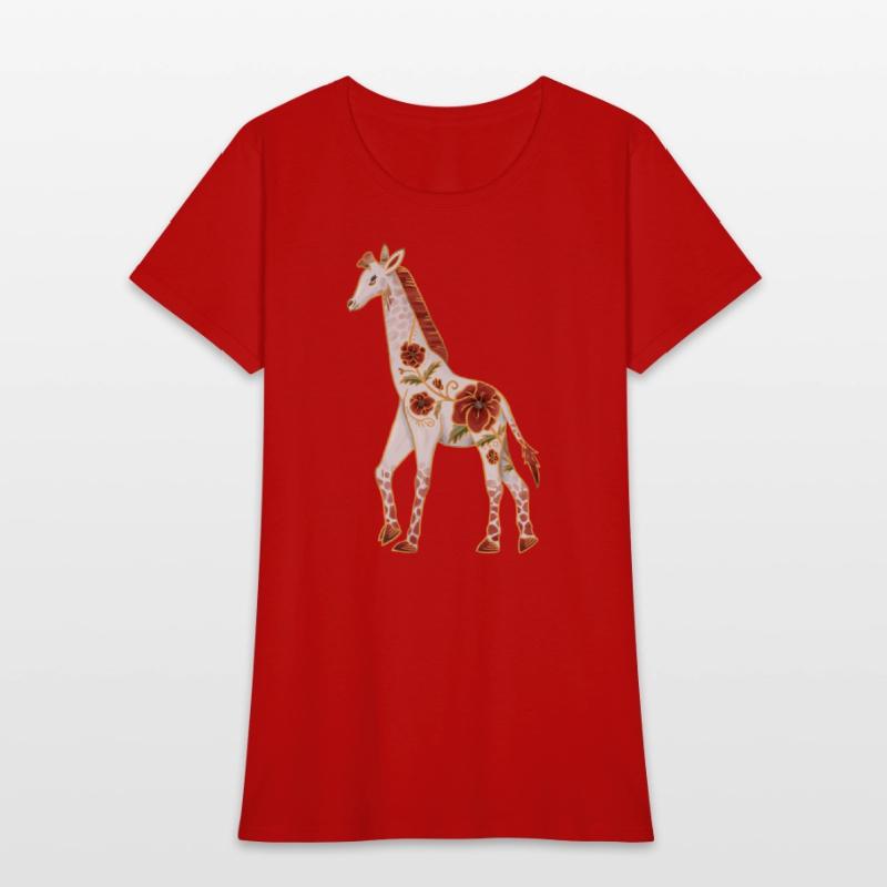 Albino Giraffe With Red Poppy Flowers