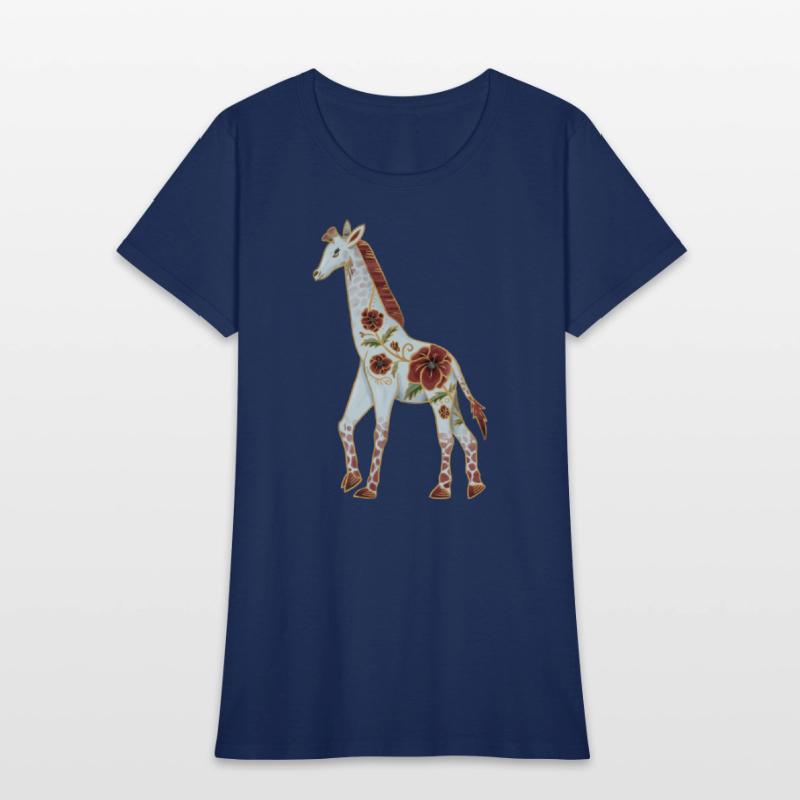 Albino Giraffe With Red Poppy Flowers