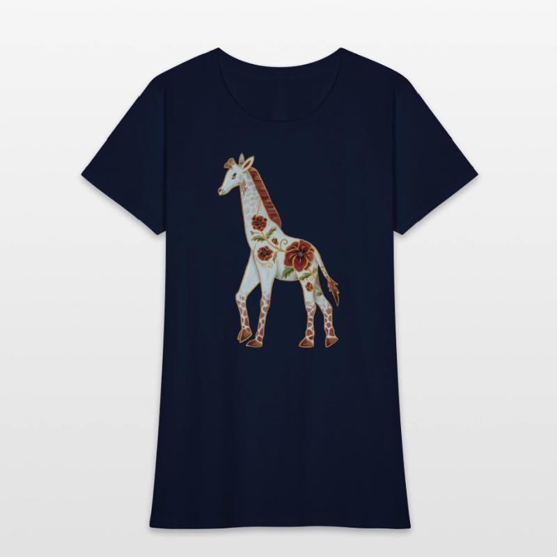 Albino Giraffe With Red Poppy Flowers