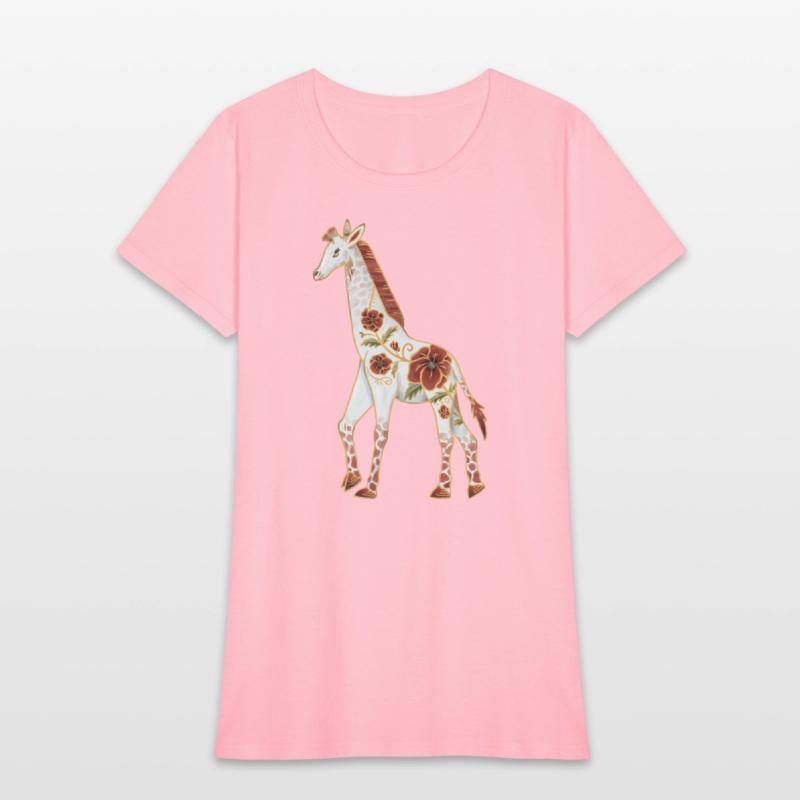 Albino Giraffe With Red Poppy Flowers
