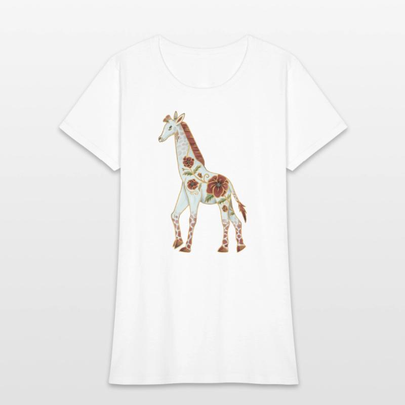 Albino Giraffe With Red Poppy Flowers