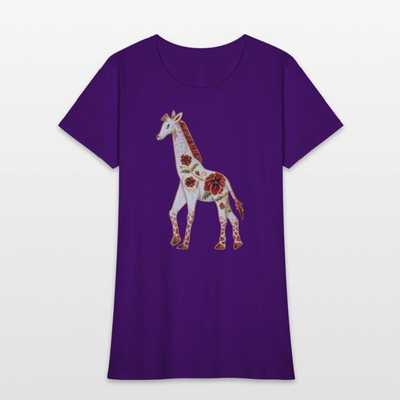 Albino Giraffe With Red Poppy Flowers