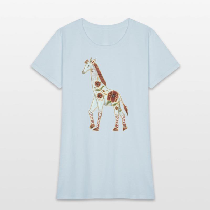 Albino Giraffe With Red Poppy Flowers