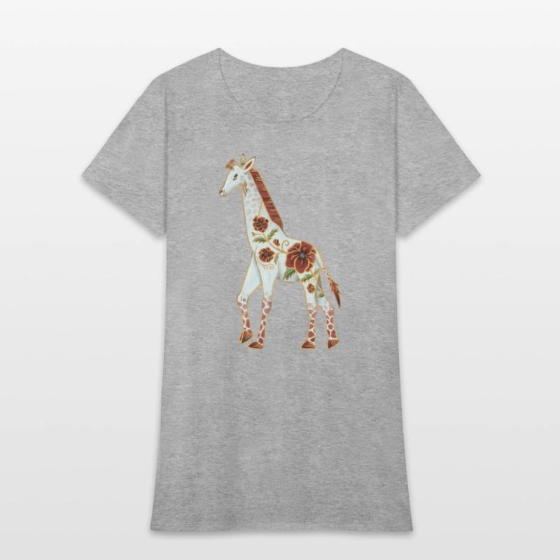 Albino Giraffe With Red Poppy Flowers