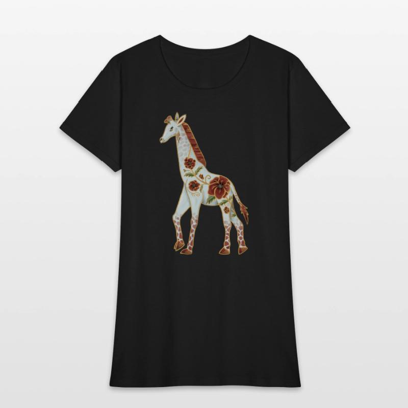 Albino Giraffe With Red Poppy Flowers