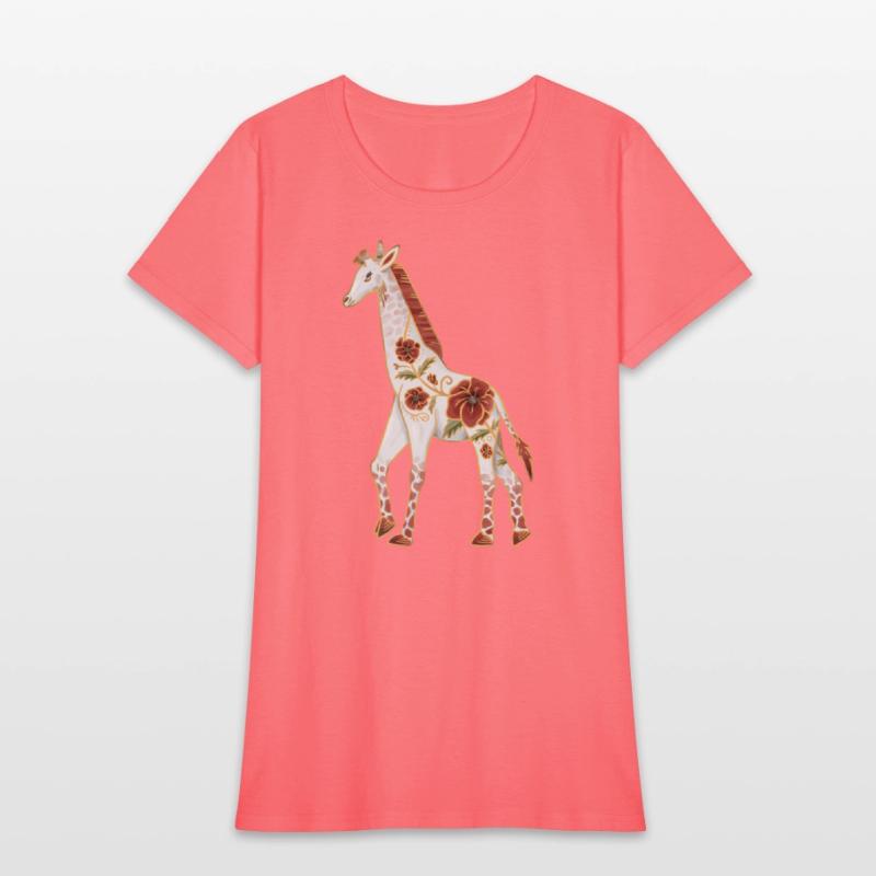Albino Giraffe With Red Poppy Flowers