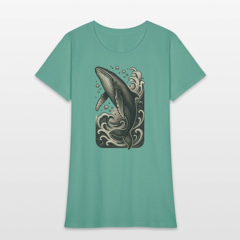 Artistic Whale Ocean Scene Vintage Mood