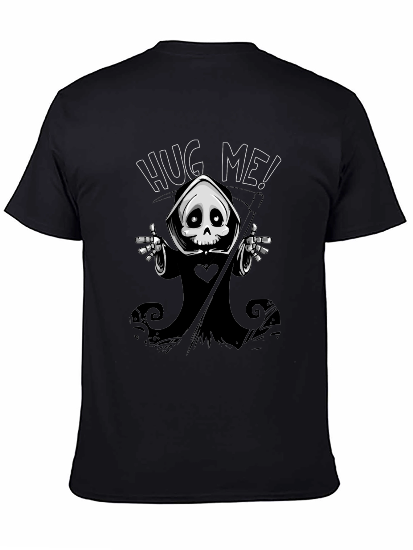 Hug Me! Grim Reaper Graphic Black T-Shirt
