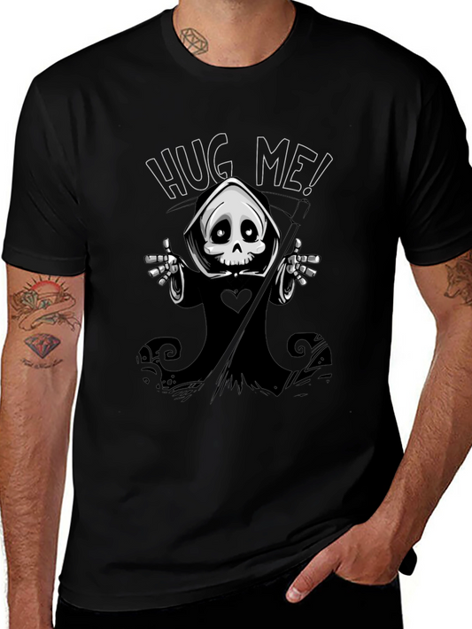 Hug Me! Grim Reaper Graphic Black T-Shirt