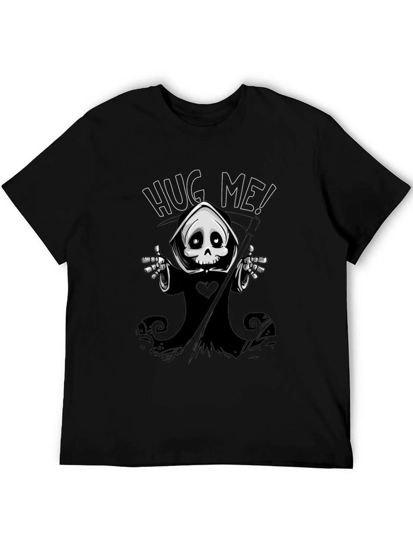 Hug Me! Grim Reaper Graphic Black T-Shirt