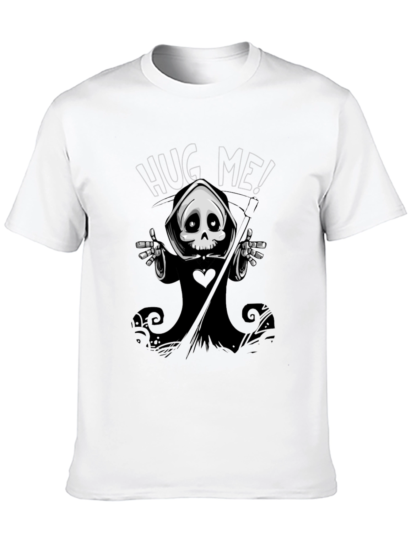 Hug Me! Grim Reaper Graphic Black T-Shirt