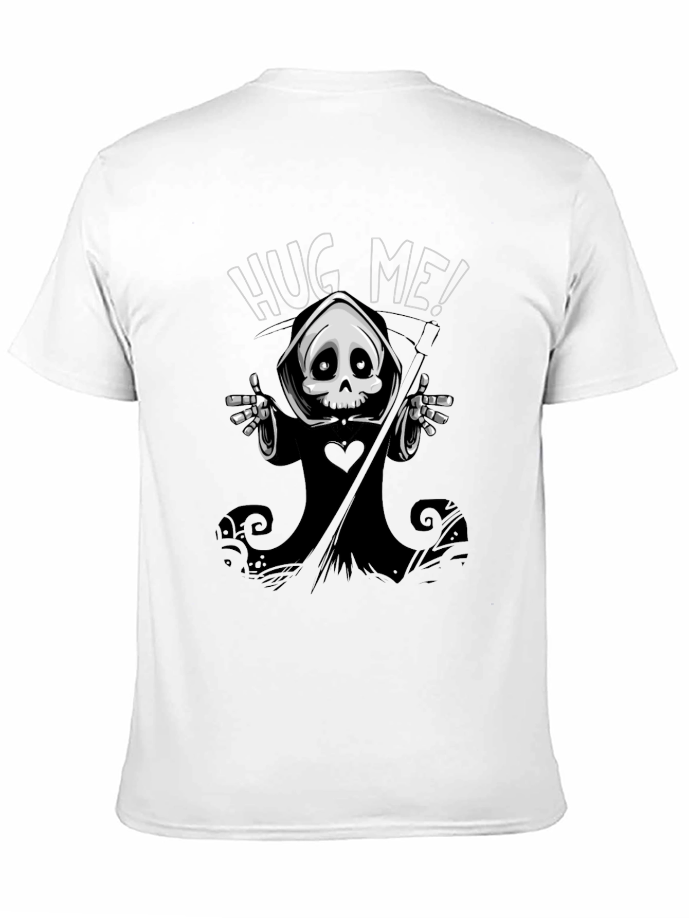 Hug Me! Grim Reaper Graphic Black T-Shirt
