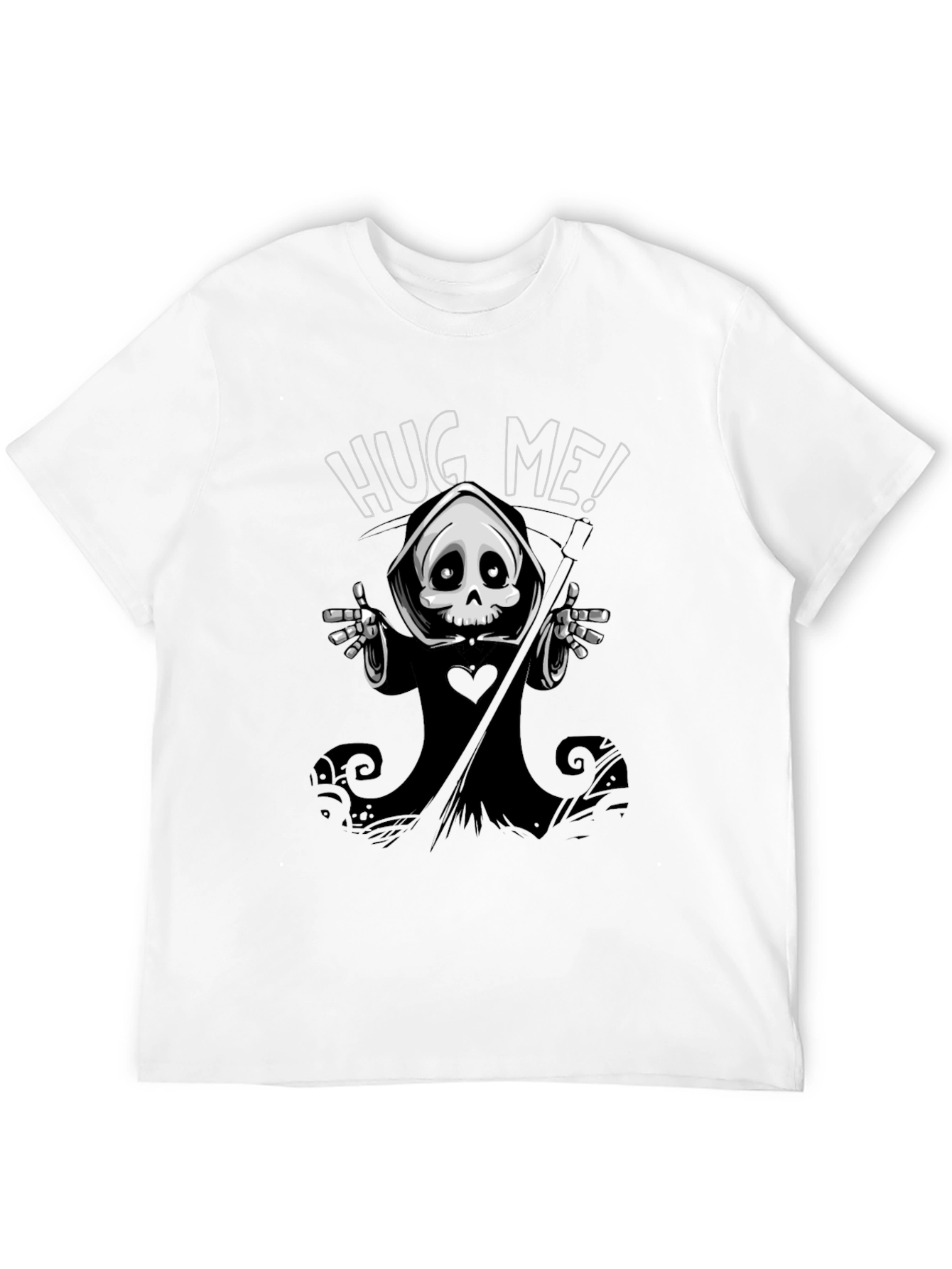Hug Me! Grim Reaper Graphic Black T-Shirt