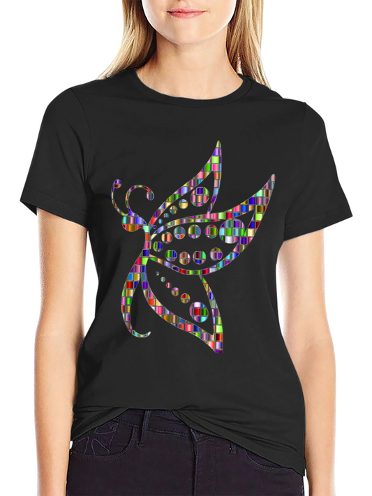 Abstract Mosaic Dragonfly Graphic Tee - Black