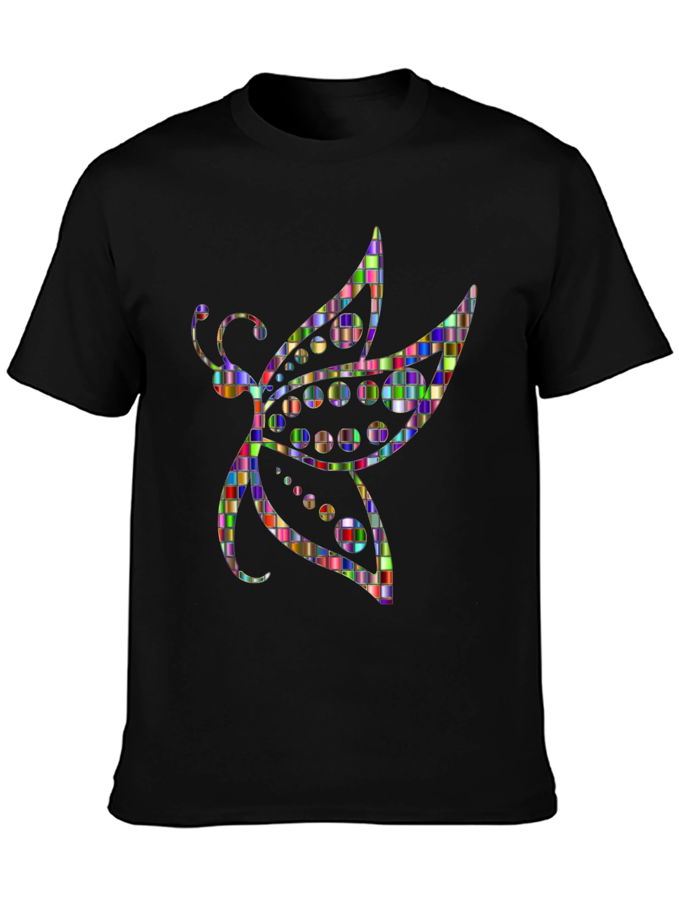 Abstract Mosaic Dragonfly Graphic Tee - Black