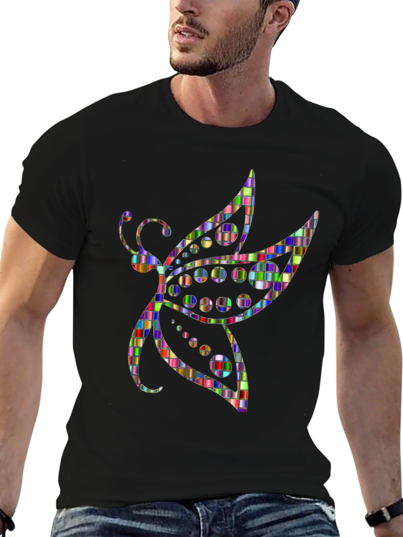 Abstract Mosaic Dragonfly Graphic Tee - Black