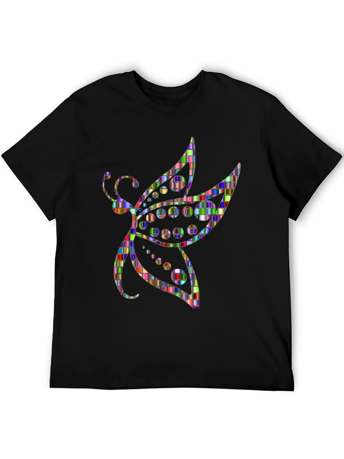 Abstract Mosaic Dragonfly Graphic Tee - Black