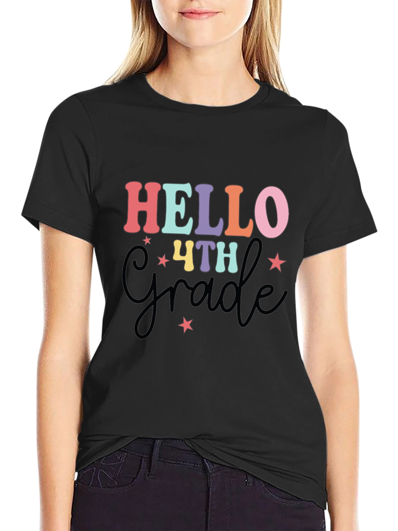 Hello 4th Grade Black T-Shirt