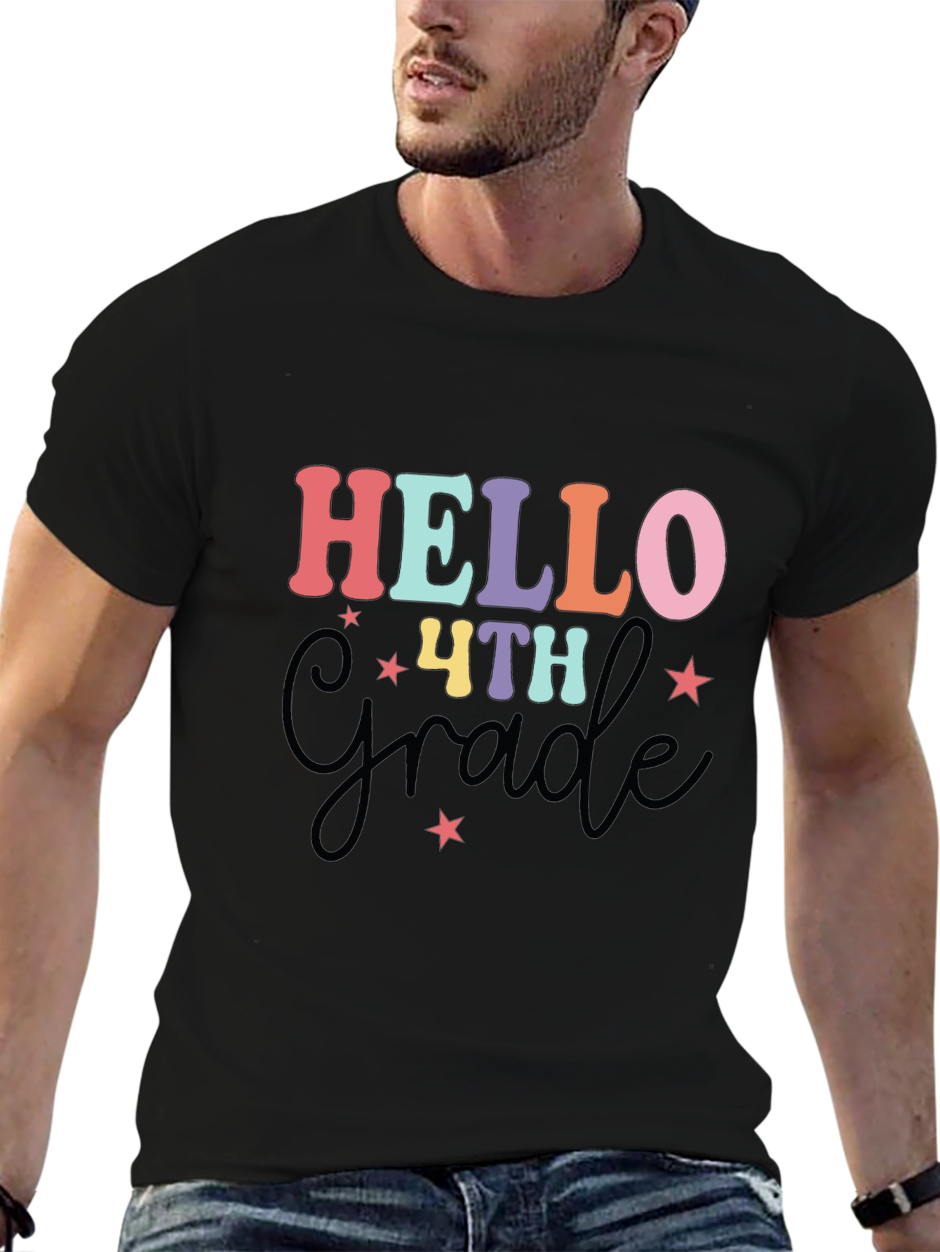 Hello 4th Grade Black T-Shirt