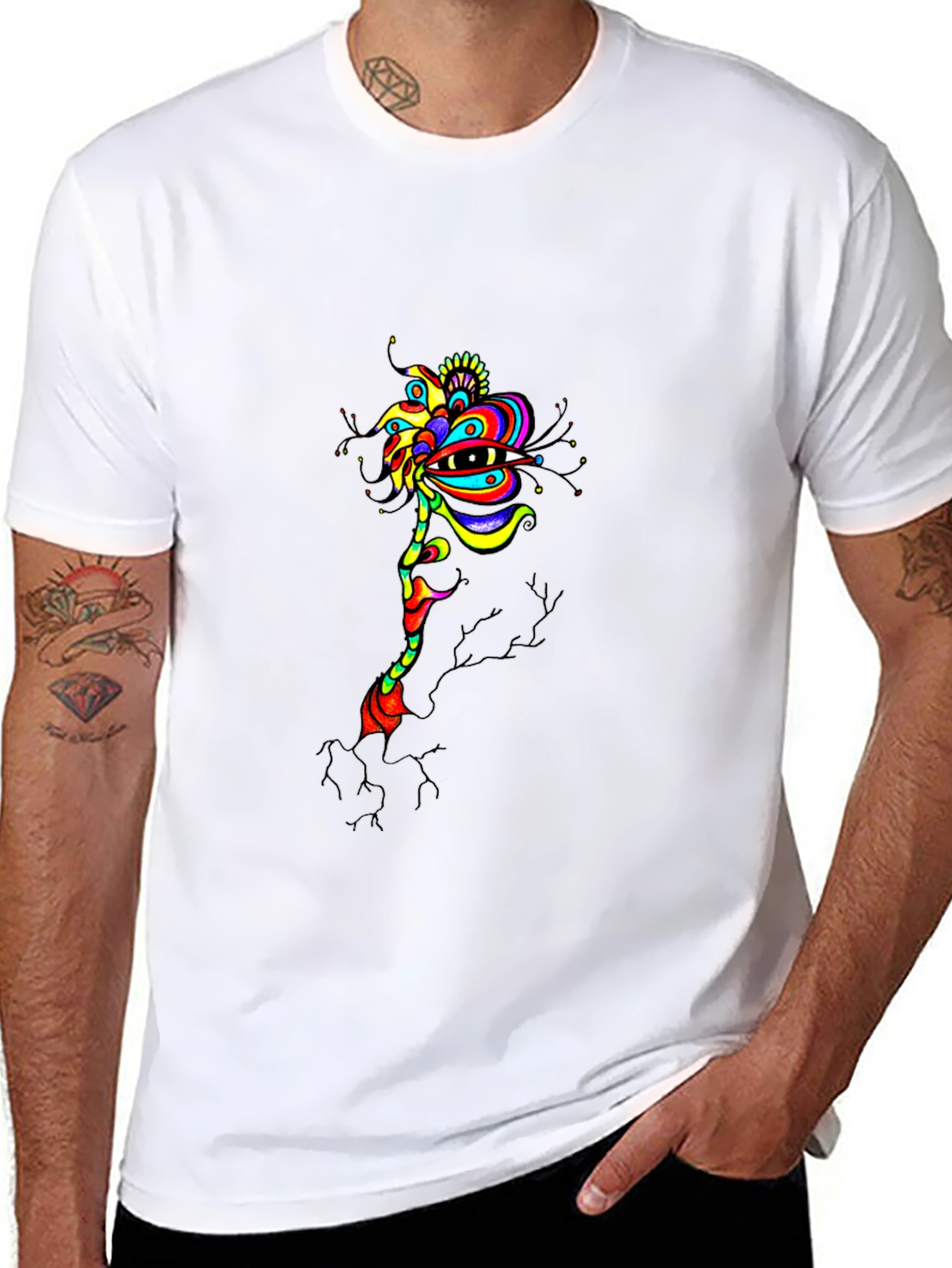 Abstract Eye Flower Graphic Tee - Black