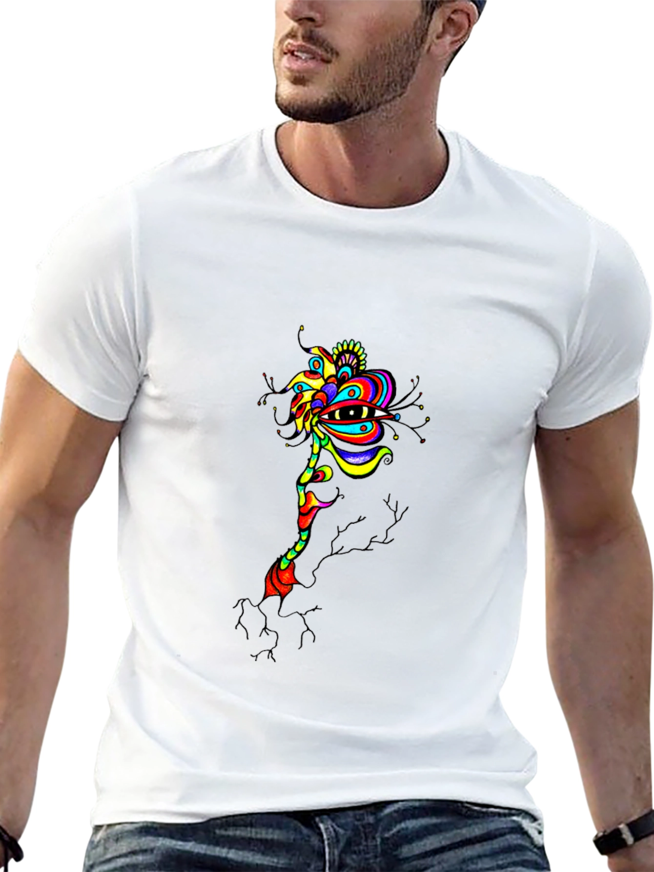 Abstract Eye Flower Graphic Tee - Black