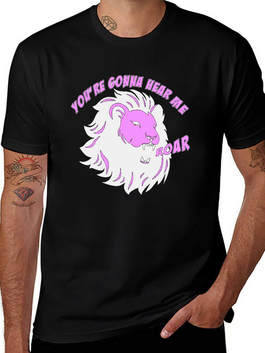 Hear Me Roar Lion Graphic Tee - Black Cotton T-Shirt