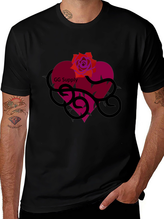 Heart Rose Graphic T-Shirt - Mens Casual Tee
