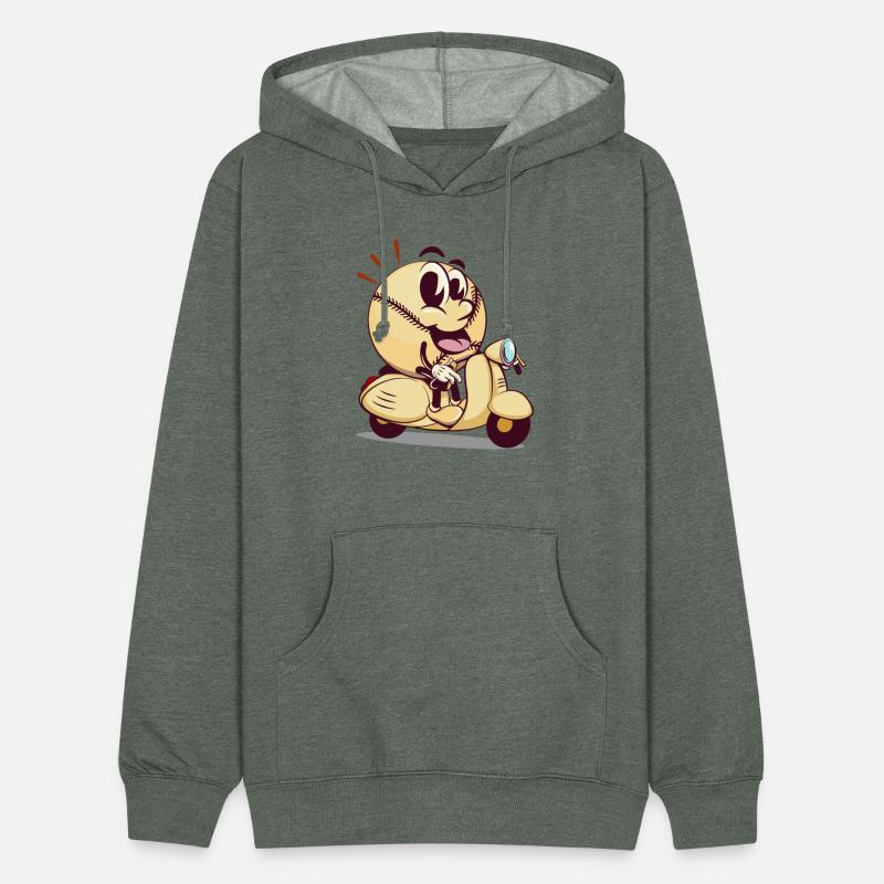 baseball cartoon riding a scooter