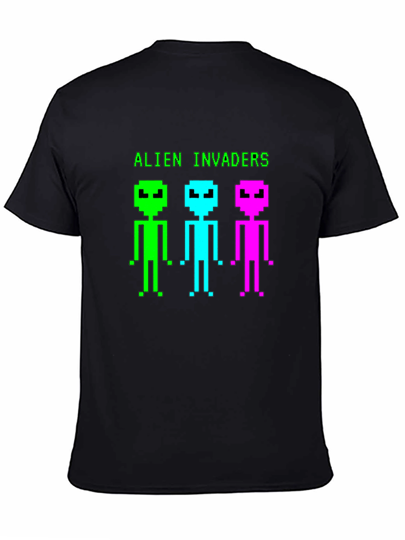 Alien Invaders Retro Pixel Art Black T-Shirt