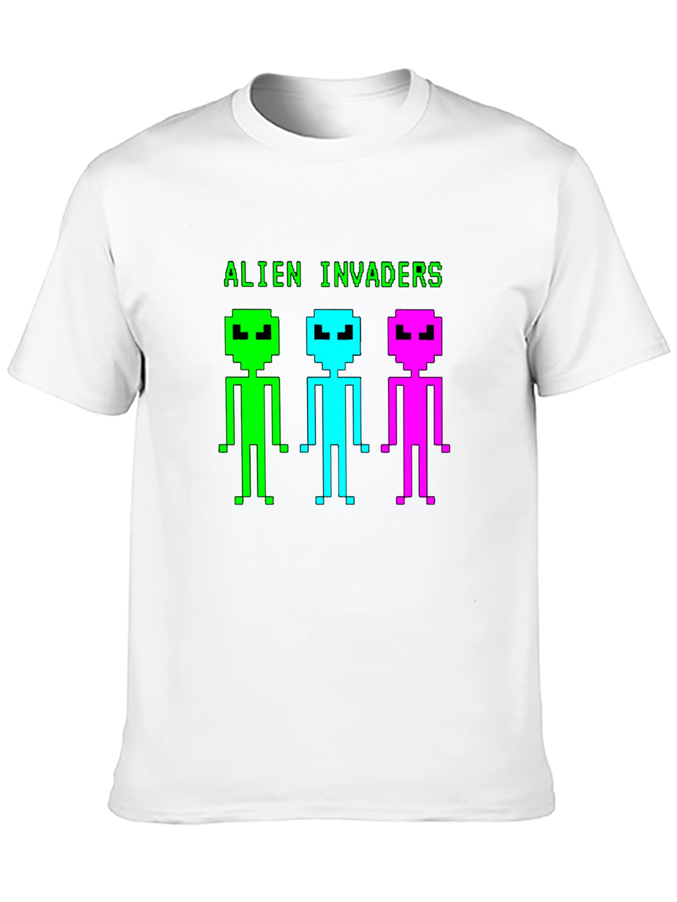 Alien Invaders Retro Pixel Art Black T-Shirt