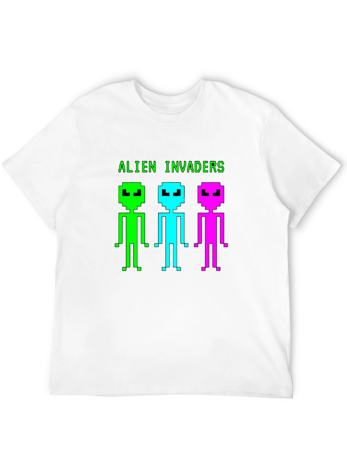 Alien Invaders Retro Pixel Art Black T-Shirt