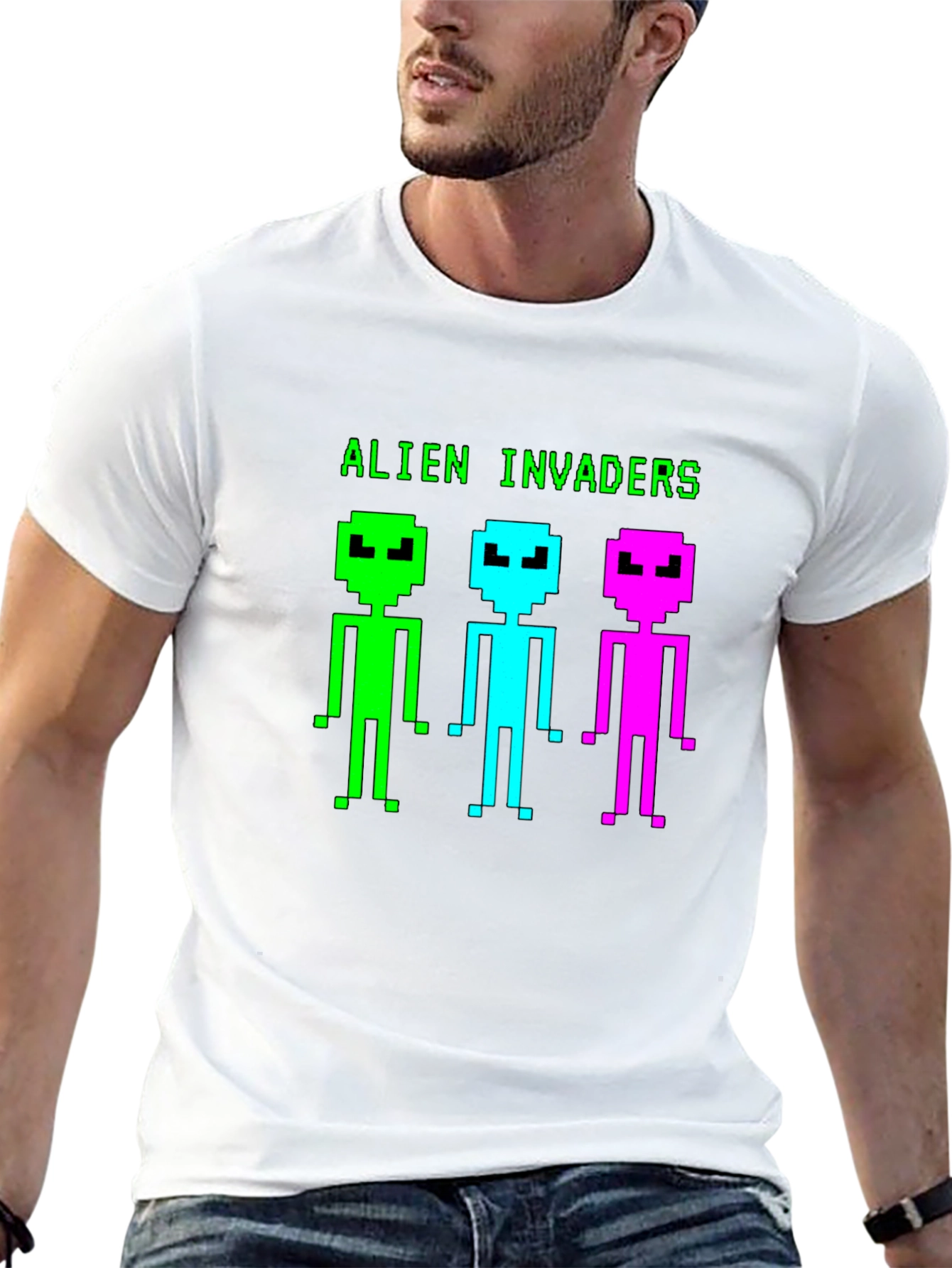 Alien Invaders Retro Pixel Art Black T-Shirt