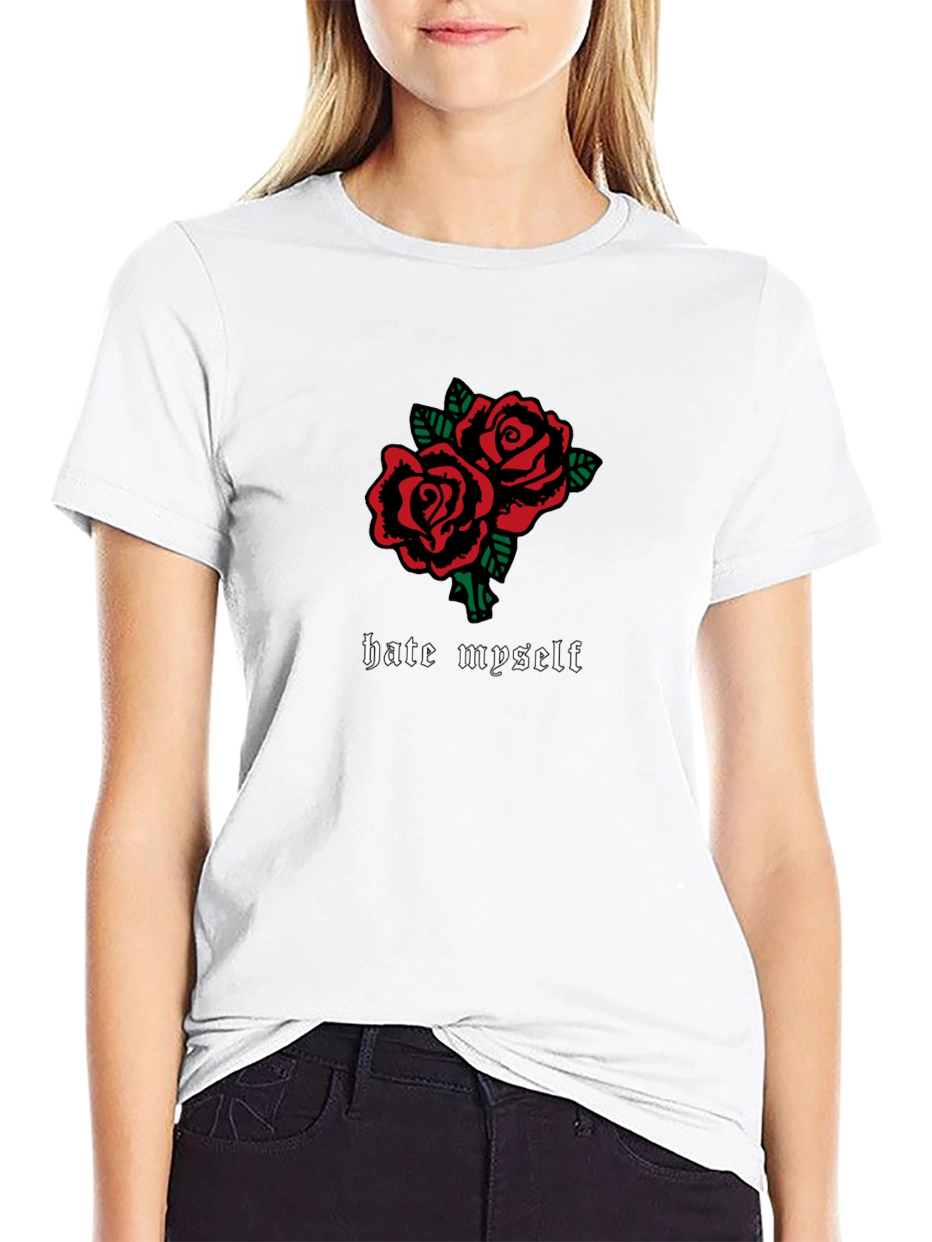 Hate Myself Rose Graphic Black T-Shirt