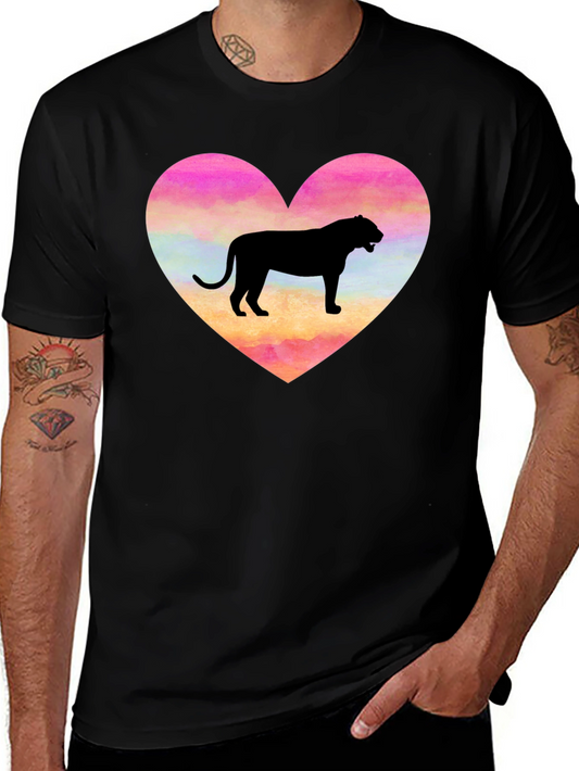 Heart Tiger Graphic Black T-Shirt