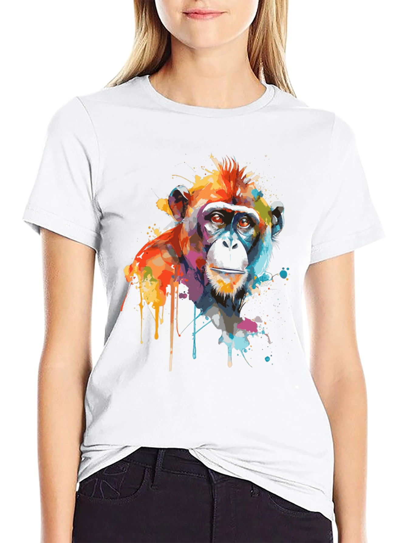 Abstract Monkey Graphic Print Black T-Shirt