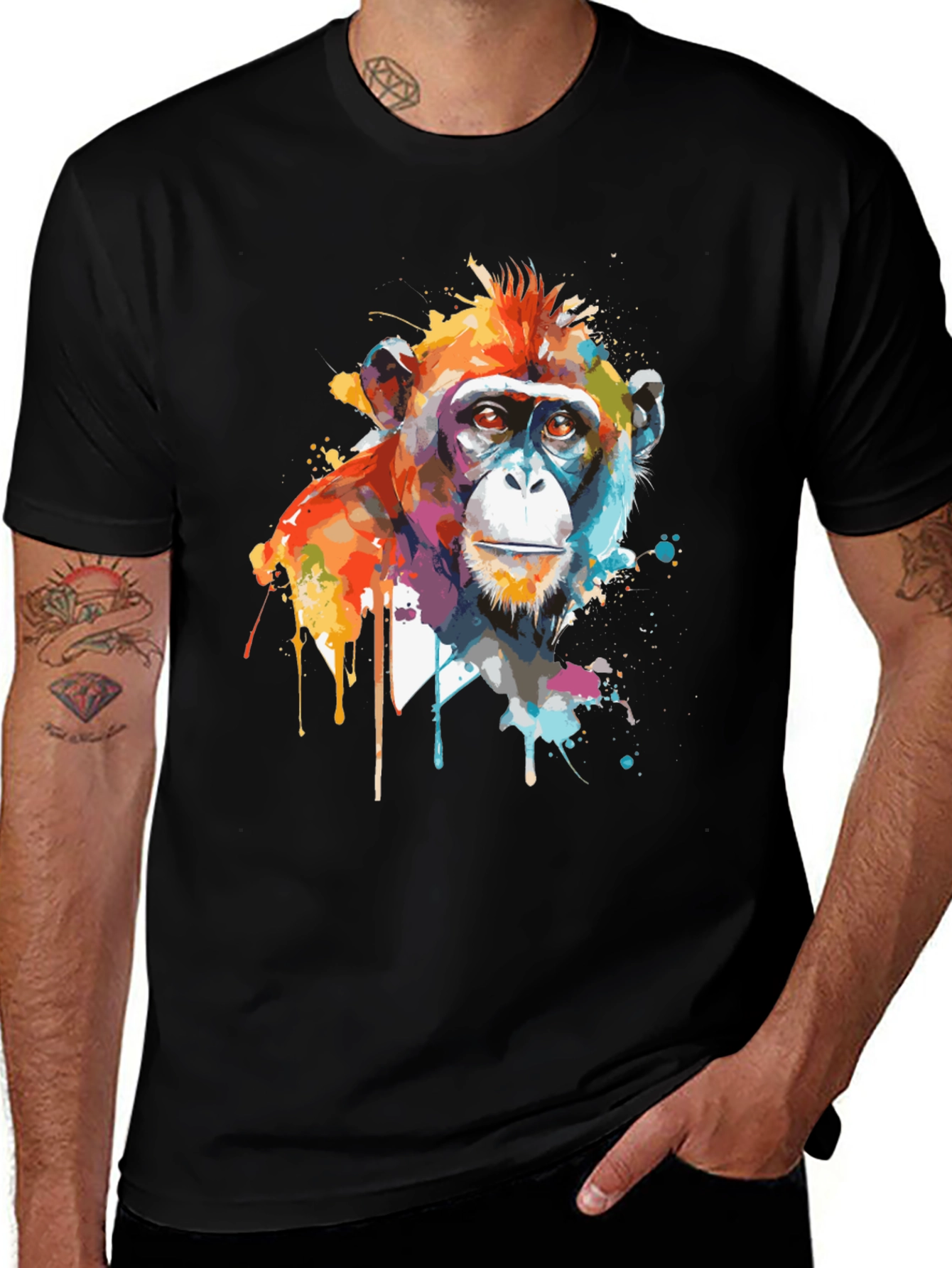 Abstract Monkey Graphic Print Black T-Shirt