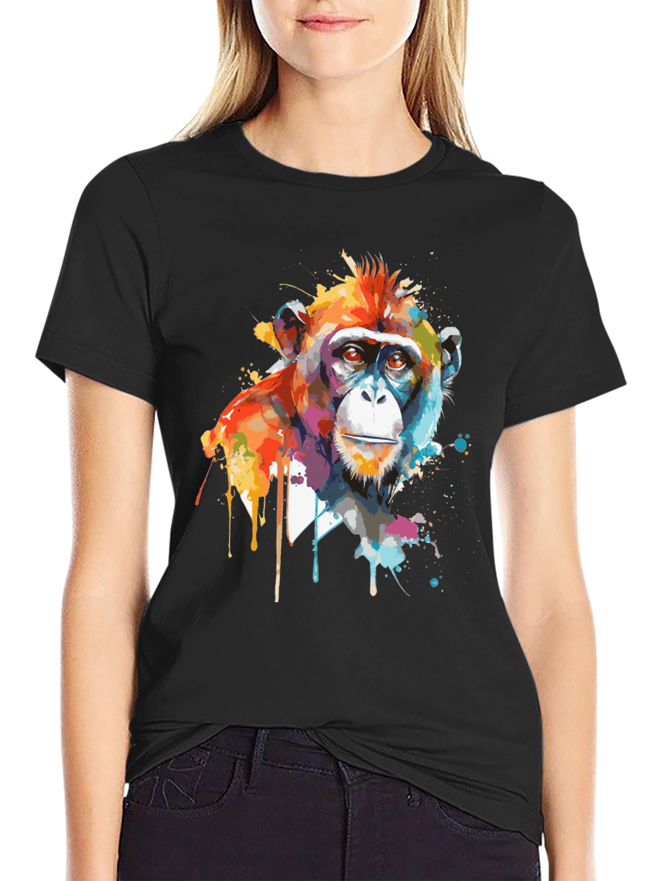Abstract Monkey Graphic Print Black T-Shirt