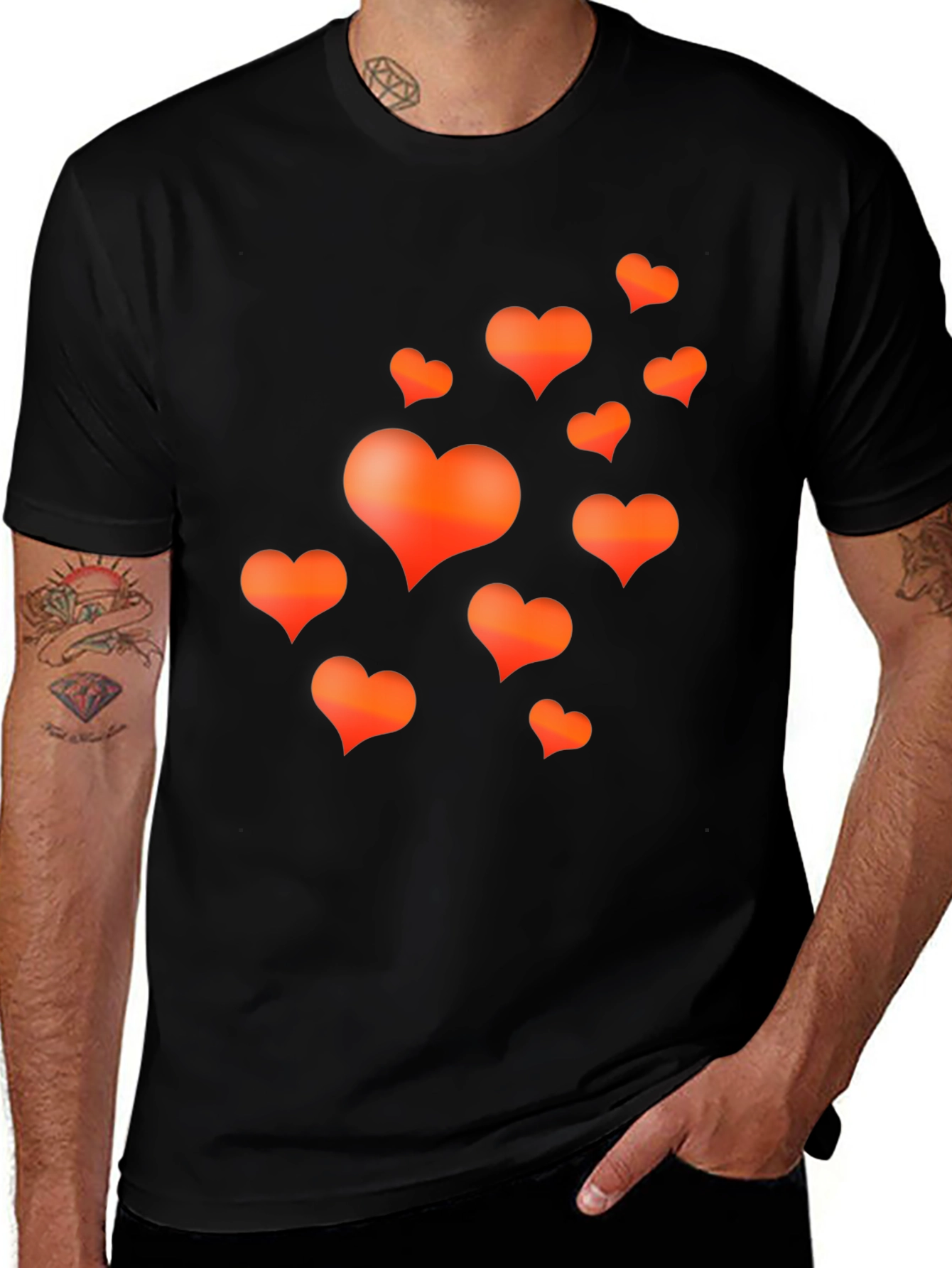 Heart Print Black T-Shirt