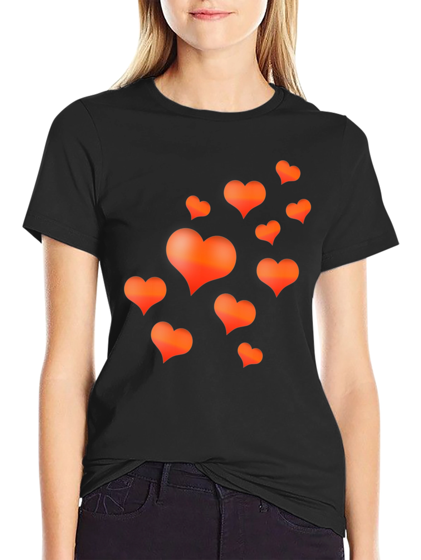 Heart Print Black T-Shirt