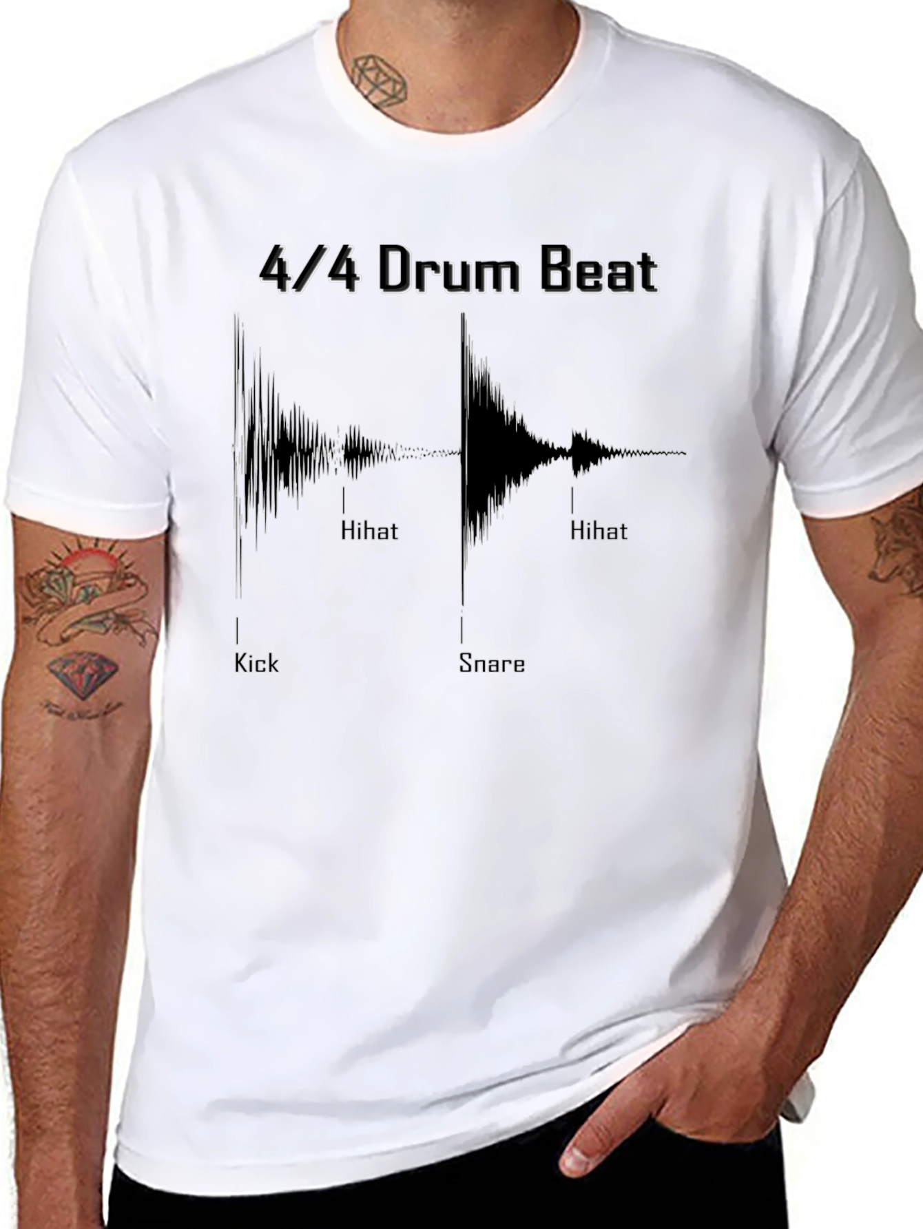 4/4 Drum Beat Graphic Tee - Musicians Black T-Shirt