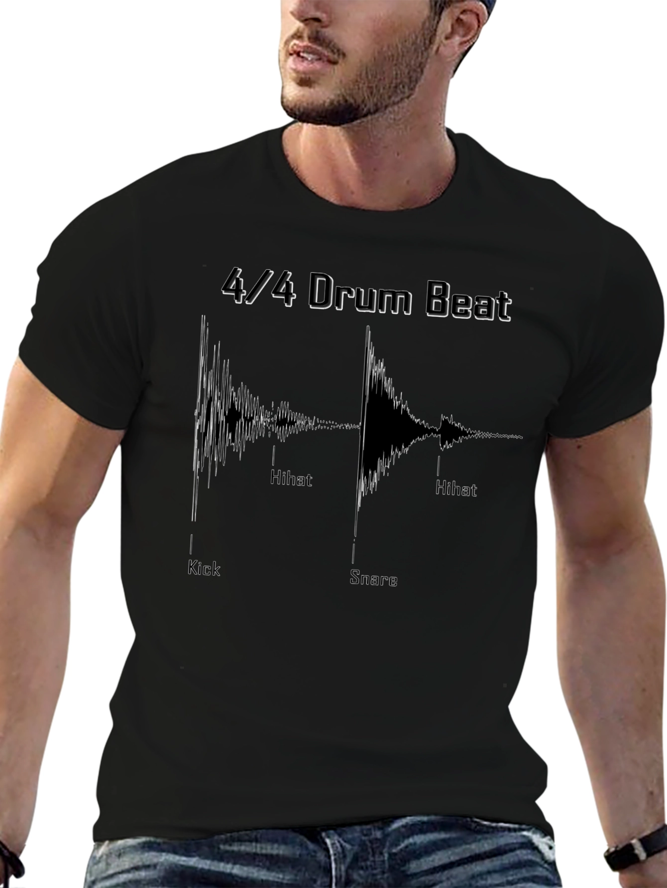 4/4 Drum Beat Graphic Tee - Musicians Black T-Shirt