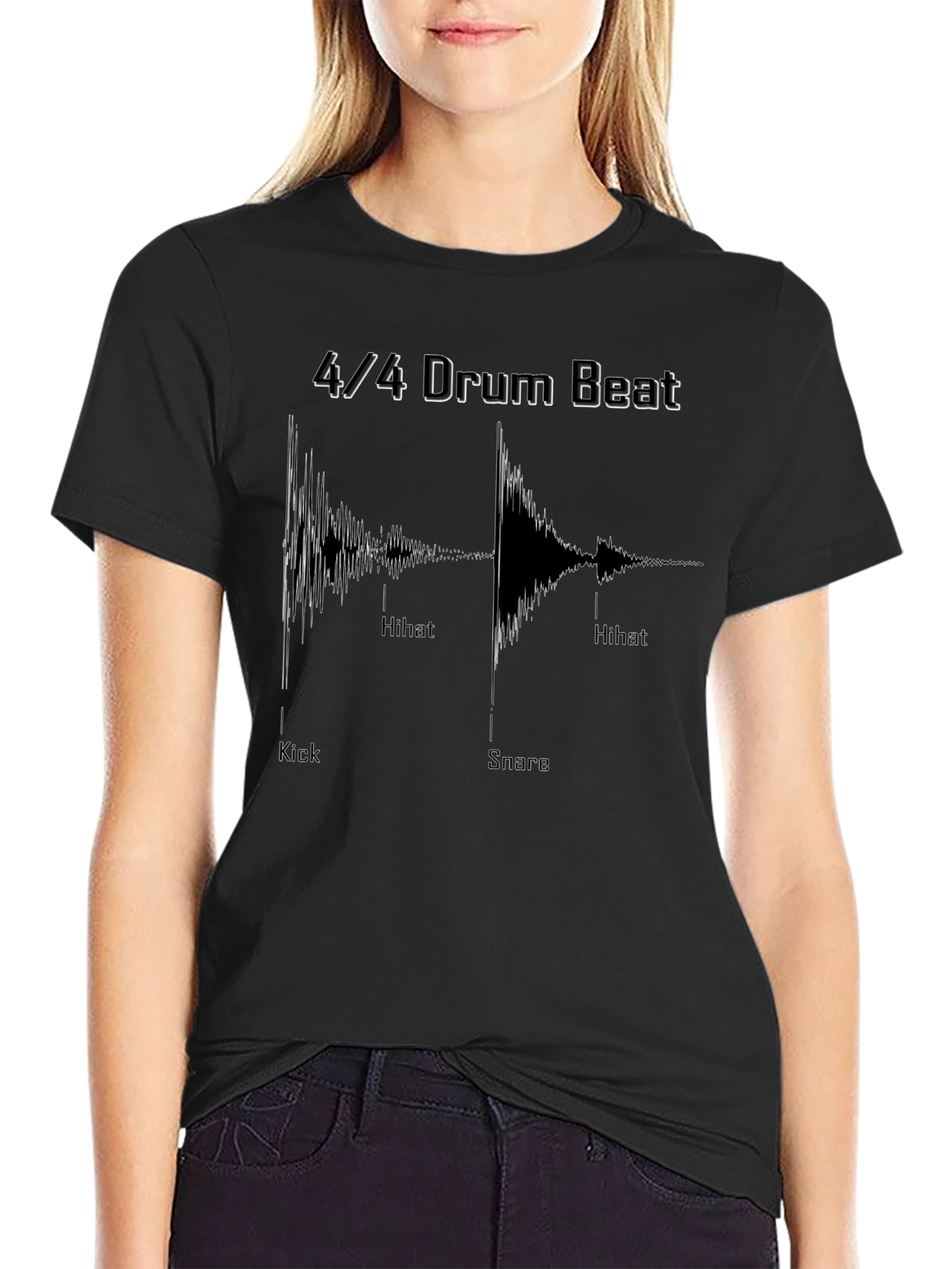 4/4 Drum Beat Graphic Tee - Musicians Black T-Shirt