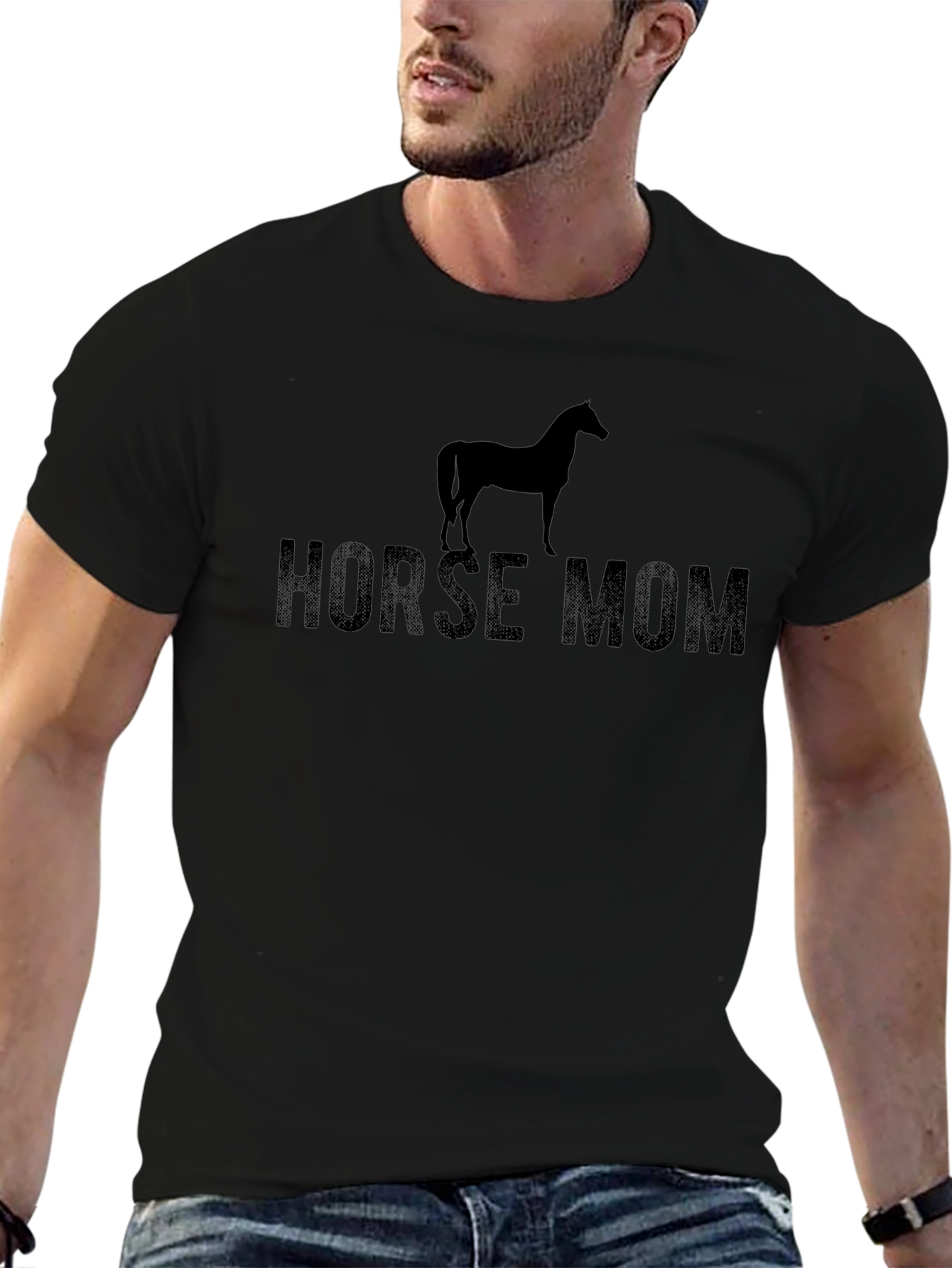 Horse Mom Graphic Tee - Black Cotton T-Shirt