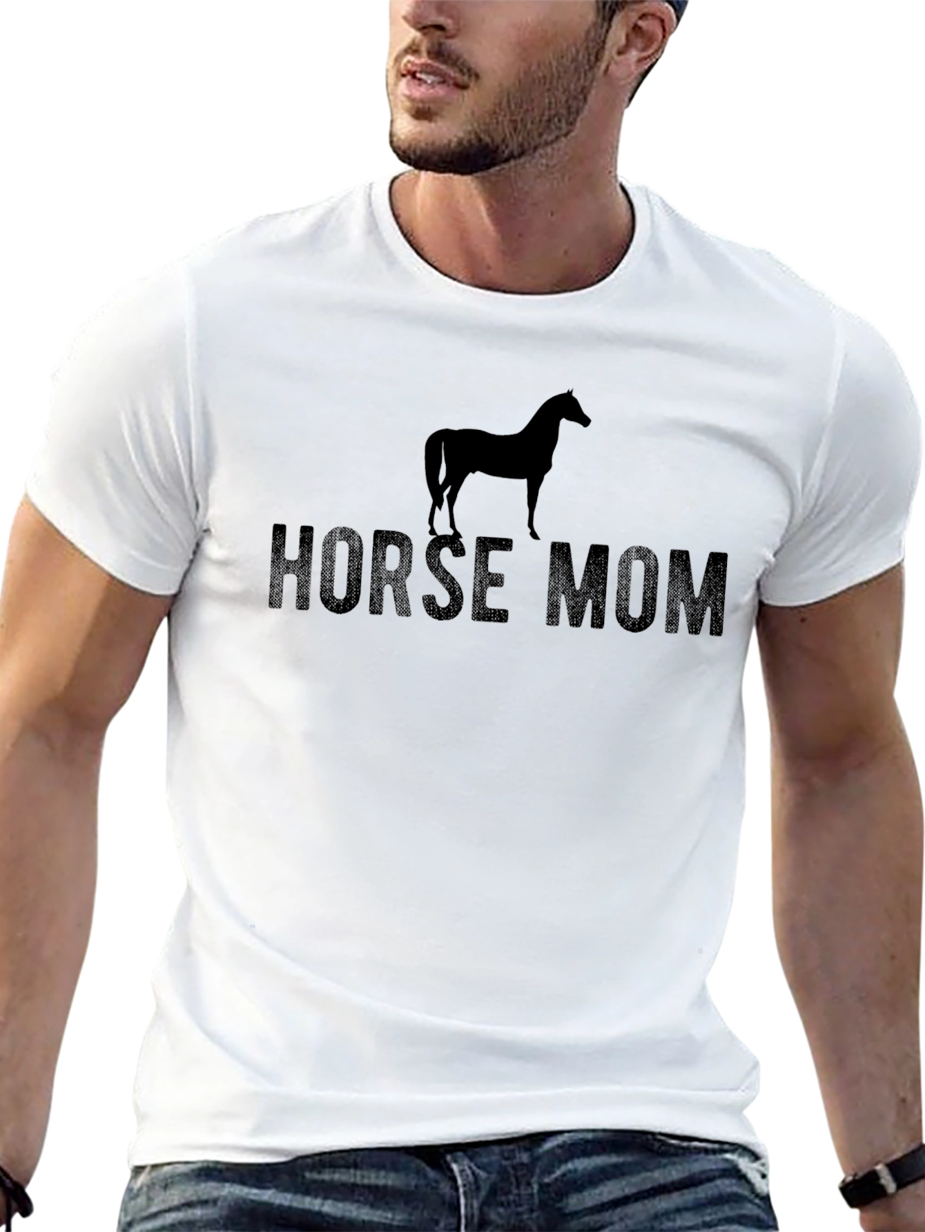 Horse Mom Graphic Tee - Black Cotton T-Shirt