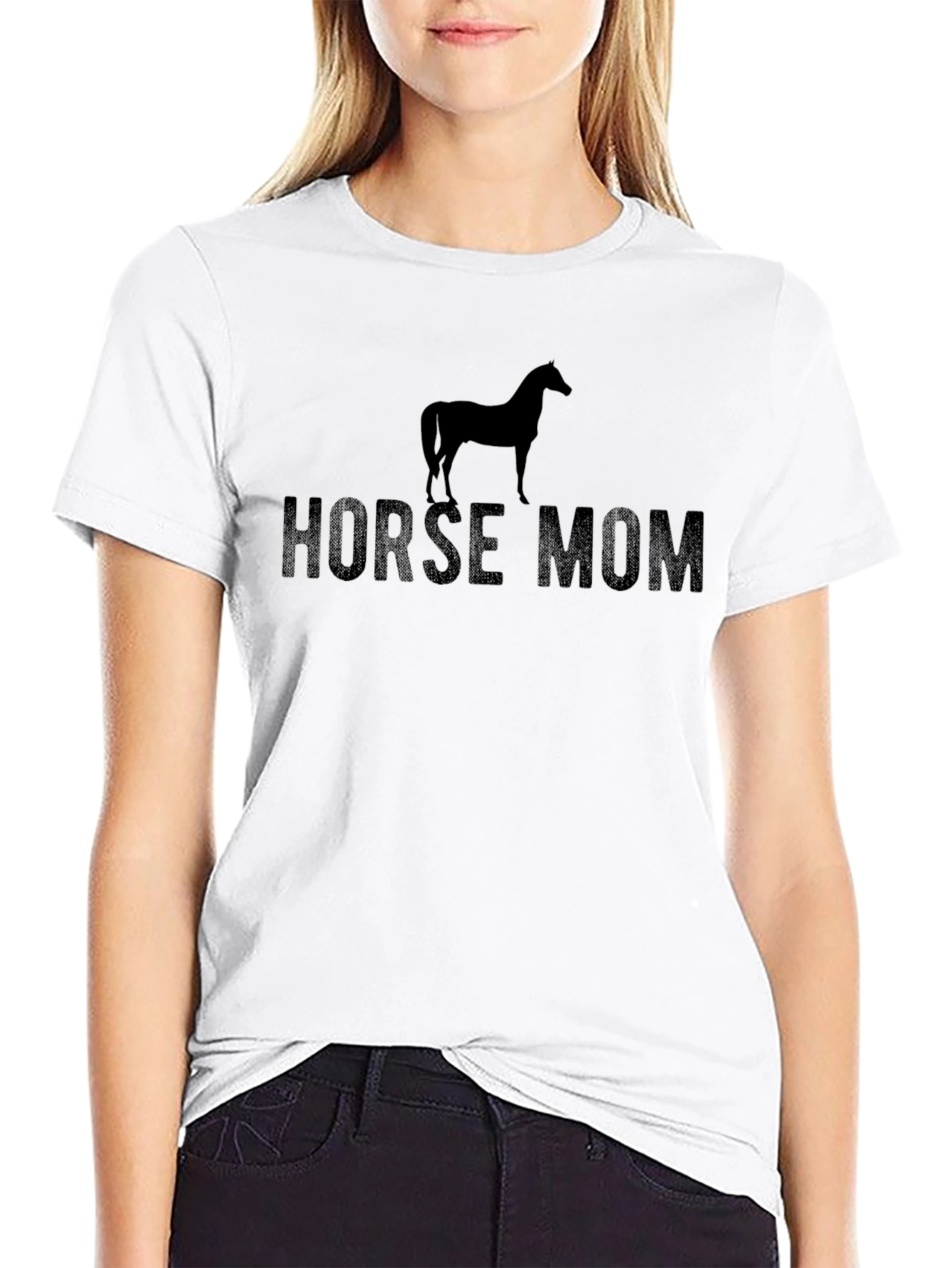 Horse Mom Graphic Tee - Black Cotton T-Shirt