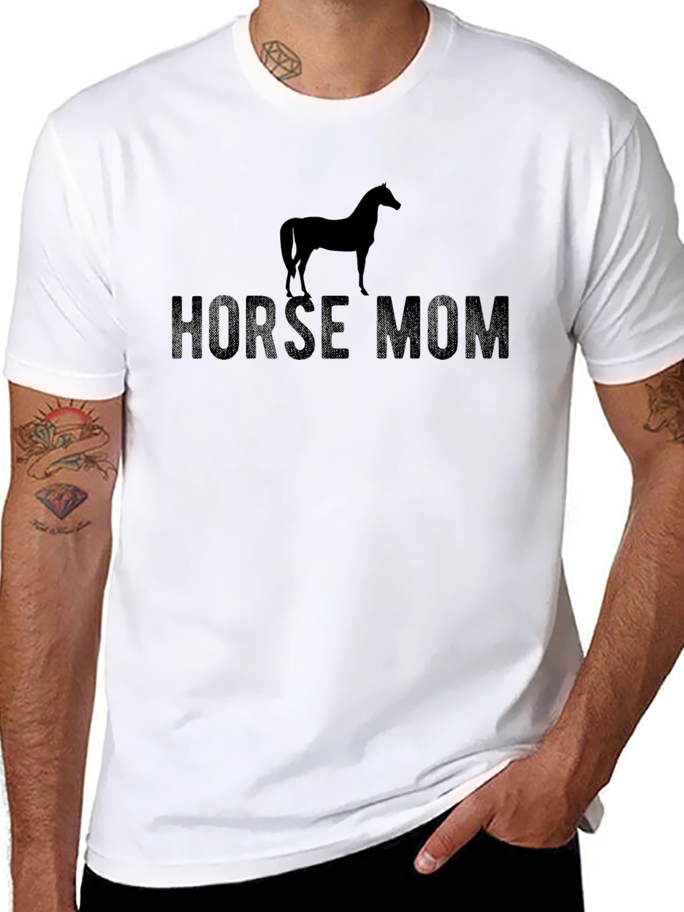 Horse Mom Graphic Tee - Black Cotton T-Shirt