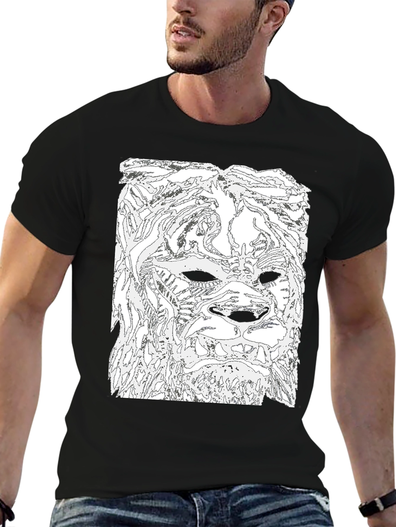 Abstract Lion Head Black T-Shirt