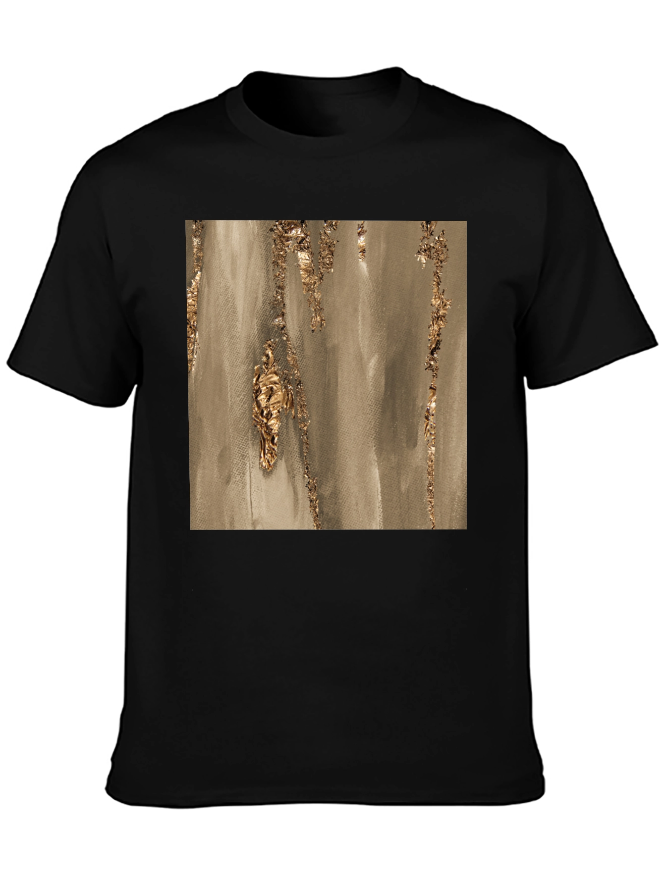 Abstract Gold Foil Art Print Black T-Shirt