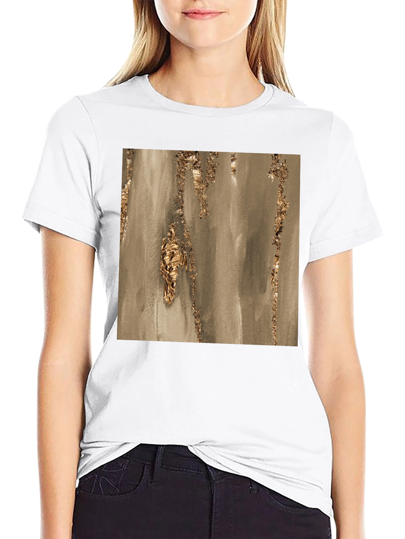 Abstract Gold Foil Art Print Black T-Shirt